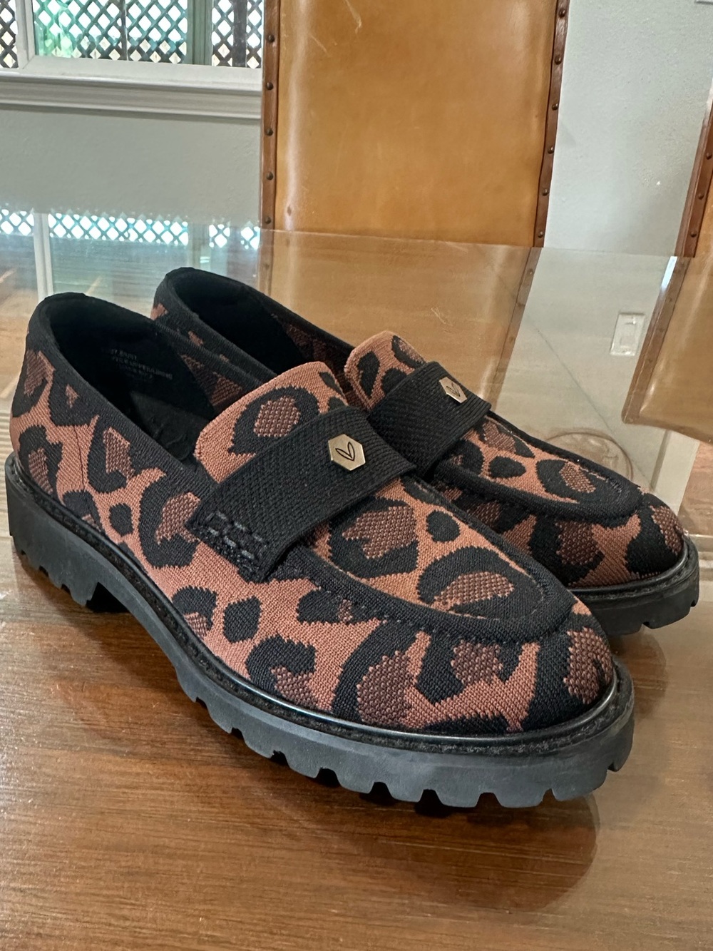 Vivaia Francesca Round-Toe Platform Chunky Heel Loafers Leopard Women's US 7